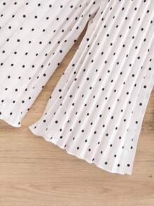 SHEIN Elegant & Cute Black Knit Camisole Top And Polka Dot Pleated Long Pants Set, Summer Top Set Of 2 Pieces, Black Textured Top With Classic Polka Dot Pleated Pants Suitable For Summer, Sports, Fitness, Casual Outings, And Social Events Baby Girl Summer Outfit Baby Girl Clothes 3t Summer Clothes Girl Sportswear Girls Summer Outfit Summer Clothes Girl Sportswear 3 Year Old Streetwear Girl - Multicolor - View 5