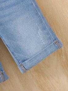 SHEIN 3pcs/Set Young BoyBlack, Dark Blue, Light Blue Denim Elastic Skinny Shorts - Multicolor - View 6