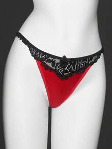 SHEIN Bragas tipo tanga con parches de encaje y moño, para el Día de San Valentín - Multicolor - Ver 6