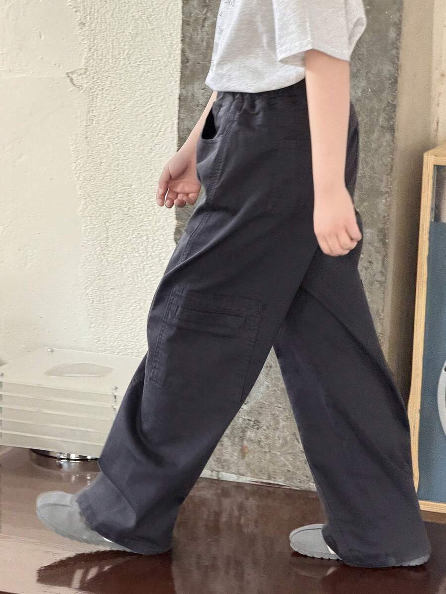 DAZY Tween Boy Casual Pocketed Versatile Everyday Wear & Back To School Wide Leg Jeans Spring - Grey - View 1