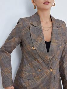 Aveloria Modichic Nouvelle veste blazer élégante et chic à carreaux gris-jaune, ambiance rétro décontractée, convient pour le trajet, les rendez-vous, les sorties du week-end - Multicolore - Voir 4
