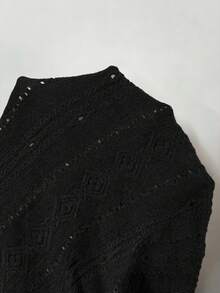 SHEIN LUNE 女士休闲碎花雪纺罗纹开衩中长连衣裙，日常基本款，短袖，春夏款 - 黑色 - 查看 7