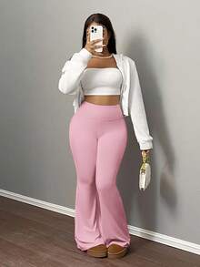 Slaydiva 女士纯色高腰弹力收腹瑜伽裤 - 粉色 - 查看 3