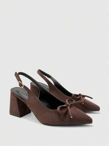CUCCOO BIZCHIC Women's Classic Burgundy Pointed Toe Mid Chunky Heel Slip-On Pumps, Versatile For Commuting, Dating, Party, Holiday, Wedding For Christmas Spring Shoes - chestnut brown - View 7