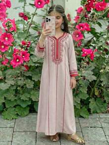 少女复古长袖宽松休闲连衣裙 - 彩色 - 查看 6