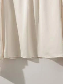 Chiquease Áo cánh nữ tay dài cổ tròn xếp nếp ren chắp vá màu kaki mờ thanh lịch, mùa thu/đông - Màu be - Xem 6