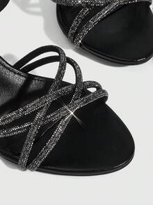 CUCCOO SZL Women's Fashion High Heel Sandals, Fashionable Rhinestone Embellished High Heel Sandals - Black - View 6