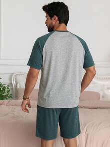 DAZY Men's Contrast Color Splice Short Sleeve Pajama Set, Summer - Multicolor - View 2