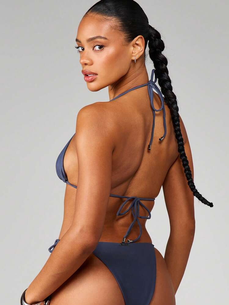 MISSGUIDED Triangle Bikini Set With Halter Neck And String Side Ties For Beach Summer Vacation Resort Swimwear