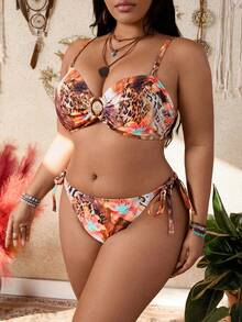 Swim Vcay Plus Size Women Casual Random Print Bikini Set With Adjustable Strap, Triangle Bottom Swimwear - Multicolor - View 4