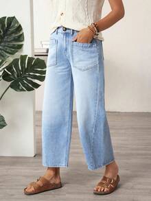 EMERY ROSE Plus Size Casual Relaxed Fit Flared Leg Jeans - Blue - View 3