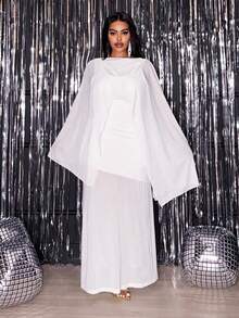 Veslaya Đầm maxi dài ôm sát, cổ chữ V, vạt bất đối xứng, chất liệu lưới xuyên thấu, co giãn, thích hợp cho mùa Xuân/Hè và các dịp lễ hội - Dành cho nữ cỡ lớn. - trắng - Xem 5