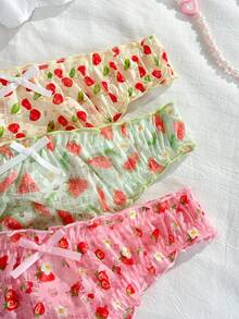 PetitDoll 3件套水果印花可爱荷叶边女童内裤套装 - 彩色 - 查看 3