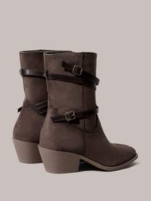 Styleloop 女士尖头搭扣设计休闲西部风格踝靴 - 棕色 - 查看 4