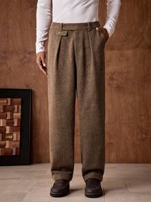 Business Casual AKNOTIC Men's Herringbone Slant Pocket Casual Pants, Suitable For Christmas Party, Commute, Business, Boyfriend Gift, Holiday Choice - Apricot - View 2