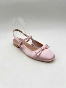 CUCCOO DOLLMOD 可爱蝴蝶结装饰玛丽珍平底鞋，杏色，方头，低跟，休闲通勤、约会、派对、购物、上学皆宜，甜美风格 - 粉色 - 查看 15