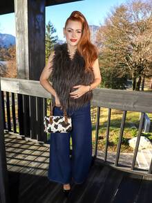 Gretanique 女士优雅时尚简约优雅大气休闲百搭休闲风格秋季复古时尚百搭休闲无袖棕色人造毛皮夹克，纯色钩前人造毛皮马甲夹克，棕色毛皮马甲，复古纯色人造毛皮大衣宽松休闲夹克冬季厚实保暖外套，秋季服装，万圣节服装，秋冬必备品，老钱，万圣节 - 棕色 - 查看 6