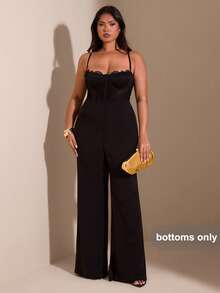 SHEIN BAE 加大码女士时尚百搭纯色喇叭裤，曲线度假 - 棕色 - 查看 3