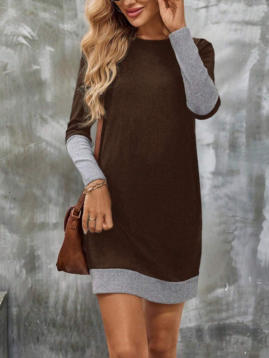 SHEIN Đầm nữ dáng ôm 2 trong 1 phối màu tương phản, thích hợp mặc đi làm, mùa xuân/thu. - Nhiều màu - Xem 1