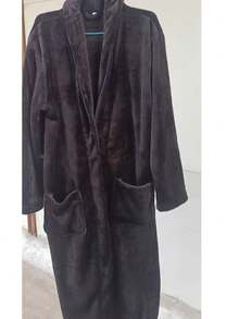 Bộ đồ ngủ liền thân bằng vải flannel dài cổ ve áo dành cho nữ, lót giữ nhiệt, mềm mại và sang trọng, thời trang và thanh lịch, phù hợp cho mùa thu và mùa đông. - màu đen - Xem 5