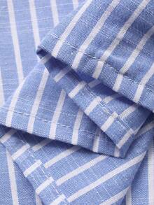 DAZY Men's Blue Striped Short Sleeve Shirt With Letter Embroidery, Summer - Blue - View 4