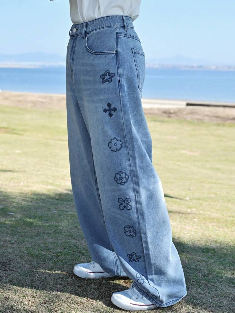 Spring Pattern Jacquard Loose Men's Jeans