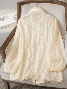 Lacomfia Women's Lantern Sleeve Loose 3D Floral Embroidery High-End Elegant Plus Size Blouse - Apricot - View 5