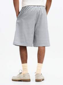 SUMWON Quần short Bermuda dáng rộng, kẻ caro, cạp chun và túi bên hông, thích hợp mặc thường ngày vào mùa hè. - Xám - Xem 2