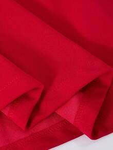 SHEIN Vestido largo minimalista de moda para niñas, vestido largo de punto rojo con cuello cuadrado y adornos de cristal, adecuado para fiestas, salidas y eventos importantes - Rojo - Ver 7