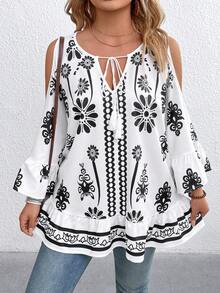 EMERY ROSE Large-Sized Woven Casual Vacation Printed Summer Shirt - White - View 6