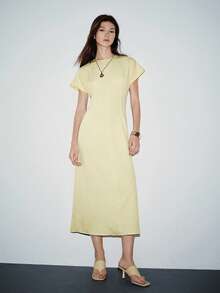 Lumivelle Women's Textured Batwing Sleeve Dress, Suitable For Commuting And Vacation, Summer - Yellow - View 6