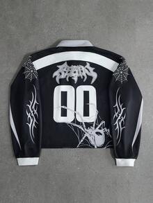 ROMWE MEN Street Life Men's Printed Button-Up Polo Shirt - Black - View 2