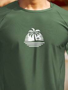 Zalmeno 2pcs Men's Palm Tree Print Long Sleeve Top And Slant Pocket Shorts Set - Multicolor - View 4