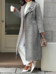 EMERY ROSE Plus Size Elegant 3D Floral Decor Jacket - Grey - View 3