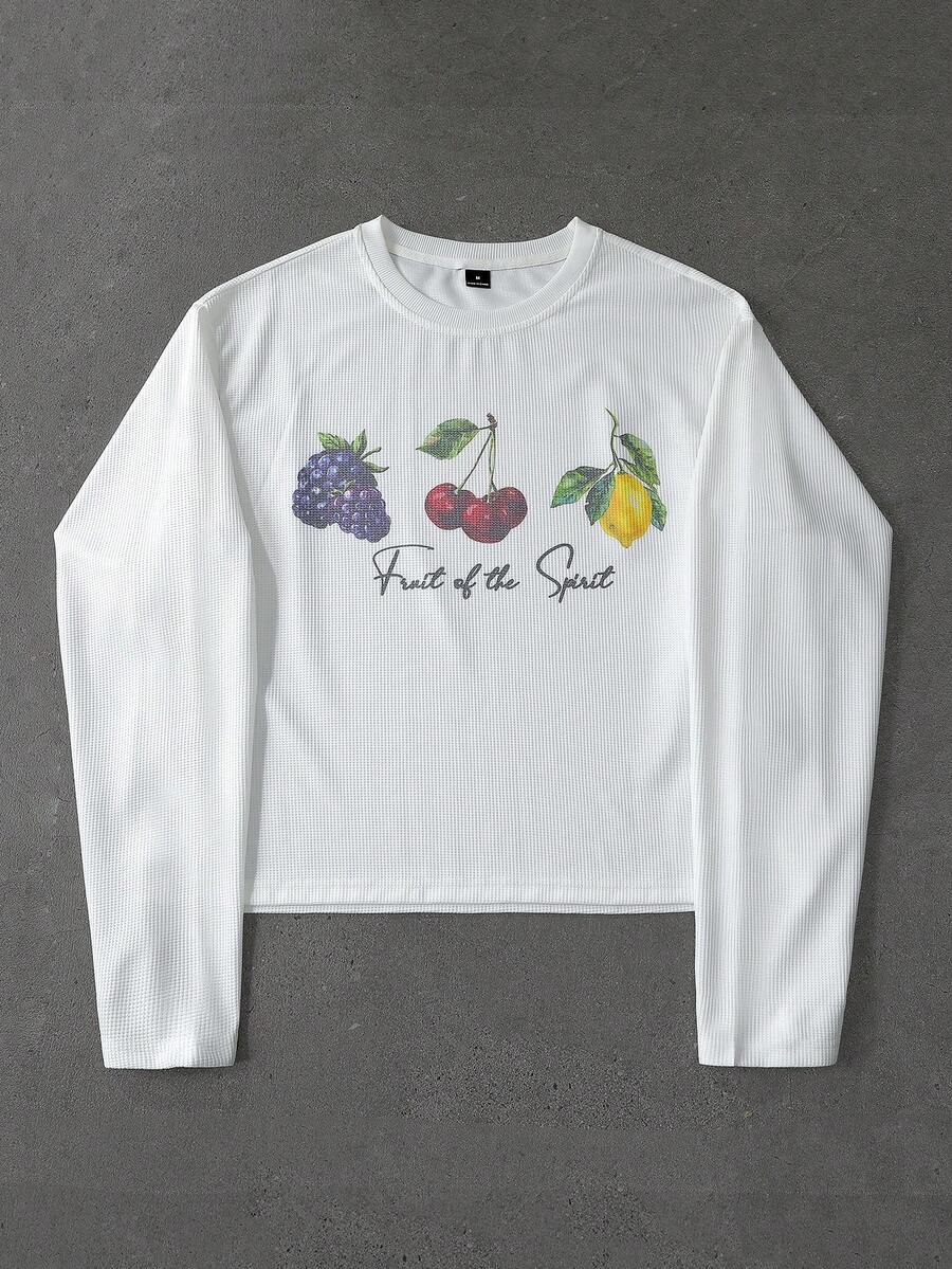 PAVTROS Áo thun dài tay nam kiểu dáng thường ngày, cổ tròn, chất liệu vải có họa tiết, họa tiết trái cây, dáng rộng lửng, phong cách Ins, thời trang thường ngày, phong cách đường phố, đa năng hàng ngày, áo rộng, trẻ trung, thể thao, mặc hàng ngày, đi học, thường ngày, ngoài trời, tập thể dục, quà tặng ngày lễ, quà tặng bạn trai, phong cách thể thao thường ngày mới. - trắng - Xem 1