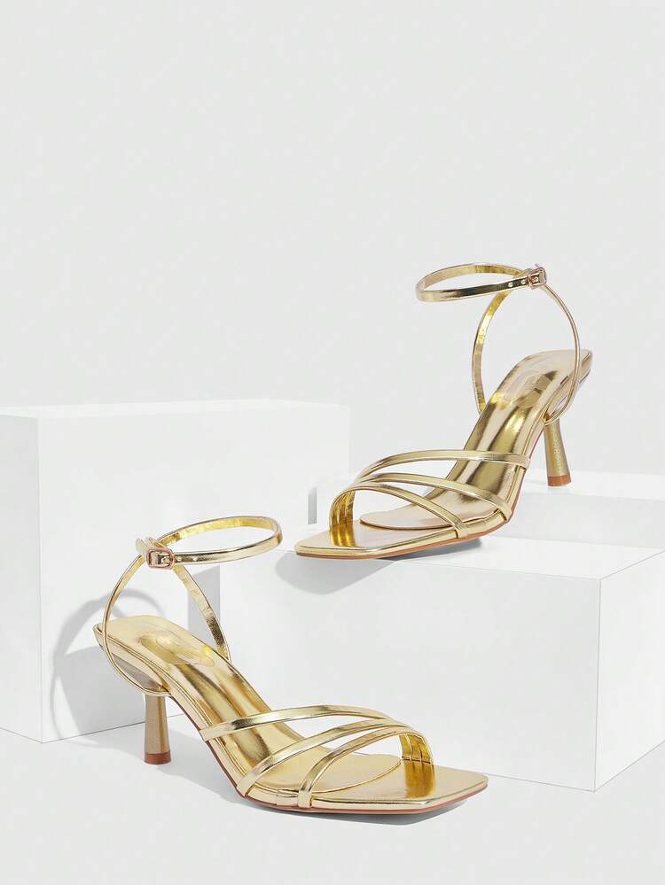 CUCCOO SZL Women's Fashionable Elegant Commuting Gold Heeled Sandals Valentine's Day