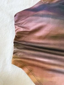 SHEIN Débardeur court asymétrique à une épaule en tricot avec imprimé tie-dye, pour l'été, pour préadolescentes - Tabac - Voir 4