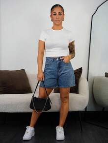 SAYEHFBABY Women's Denim Shorts With Pockets Y2k - Medium Wash - View 1