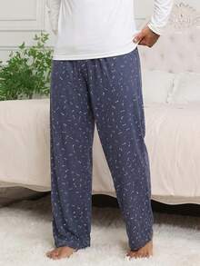 DAZY 男士蓝色碎花宽松腰长裤，春夏家居服 - 藍色 - 查看 3