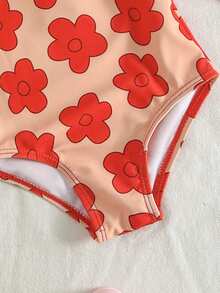 女婴碎花长袖连体泳衣，带帽子，防晒，适合游泳和度假 - 彩色 - 查看 5