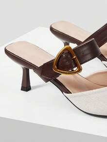 Mnmlis Ladies Sexy Pointed Toe Buckle Contrasting Color Stiletto Word With Commuter Women's High Heel Shoes Valentine's Day - Coffee Brown - View 4