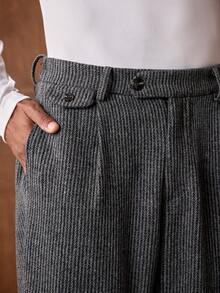 AKNOTIC Business Casual 男士梭织休闲宽松直筒裤，时尚日常百褶裤，男士百褶西装裤，男士针织裤，灰色男士长裤 - 黑色 - 查看 2