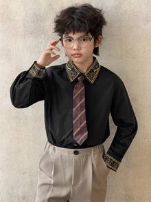 DAZY 青少年男童时尚纽扣长袖衬衫（春季款） - 黑色 - 查看 7