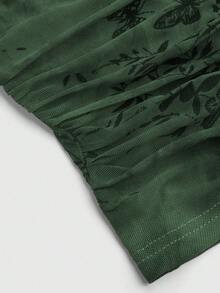 Sweetra Áo hai dây không tay ôm sát, hở lưng, cổ tròn, buộc dây, màu đỏ rượu vang trơn, chất liệu lưới nhung, cỡ lớn, thích hợp cho mùa xuân/thu, hè. - màu xanh lá - Xem 3