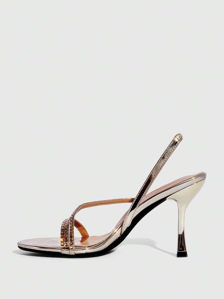CUCCOO SZL Women's Fashionable And Elegant Commuting Rhinestone Decorated Heeled Sandals Spring Shoes