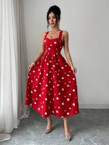 Rafferiza 2016新款优雅轻盈法式情人节红色爱心收腰A字中长连衣裙（女款） - 紅色 - 查看 3