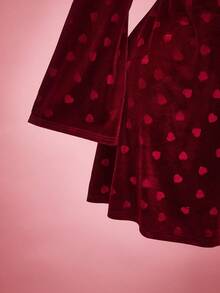 SHEIN ICON 大码女士情人节优雅爱心丝绒连衣裙 - 紅色 - 查看 8