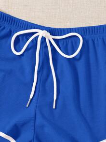 SHEIN EZwear 夏季套装 2 件装 打结腰海豚短裤 - 寶藍色 - 查看 3
