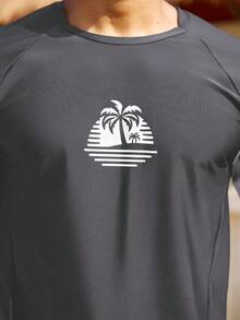 Manfinity KASUA 2pcs Men's Simple Print Long Sleeve Top And Shorts Set - Multicolor - View 5