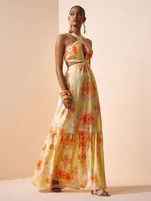 Zivah 2026春夏新款音乐节、复活节、圣帕特里克节、情人节、约会、西部风、游牧风、生日派对、毕业典礼、大学、学生、日常穿着、百搭基础款、休闲、度假、邮轮旅行、海滩、日光浴、爆款、街头风、婚礼宾客波西米亚风、通勤、早午餐、机场、派对、假日郊游、办公穿着、露背吊带镂空扎染印花黄色长裙 - 黃色 - 查看 7